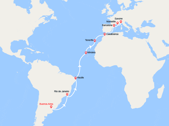 itinéraire croisière Transatlantique : Transatlantique : de Buenos Aires à Savone