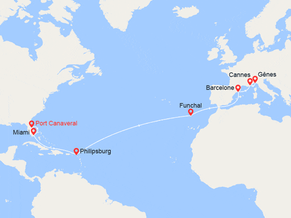 itinéraire croisière Transatlantique : Transatlantique : de Floride en Italie 