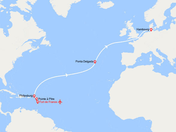 itin&eacute;raire croisi&egrave;re Transatlantique : Transatlantique : de Fort-de-France à Hambourg | Vol aller inclus 
