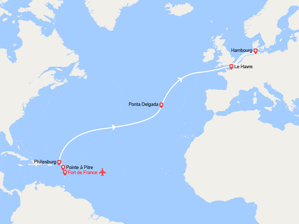 itin&eacute;raire croisi&egrave;re Transatlantique : Transatlantique : de Fort-de-France au Havre | Vol aller inclus 