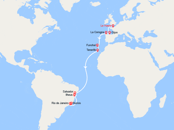 itinéraire croisière Transatlantique : Transatlantique : de France au Brésil