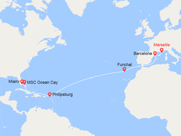itinéraire croisière Transatlantique : Transatlantique : de France en Floride