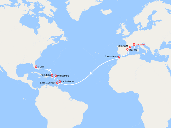 itinéraire croisière Transatlantique : Transatlantique : de France en Floride