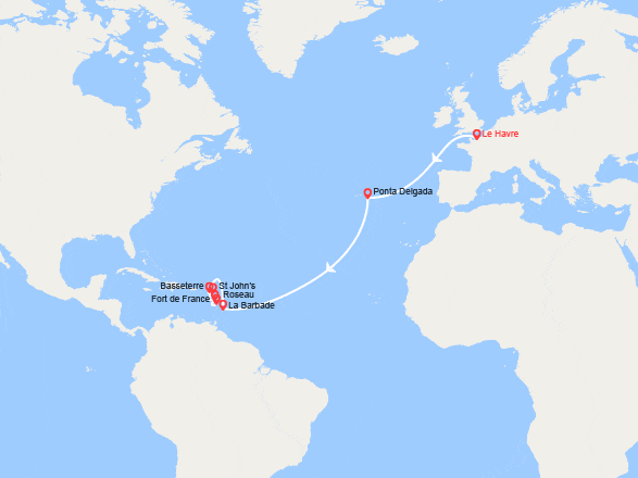 itinéraire croisière Transatlantique : Transatlantique : de France en Martinique