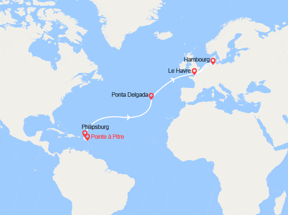 itinéraire croisière Transatlantique : Transatlantique : de Guadeloupe en France
