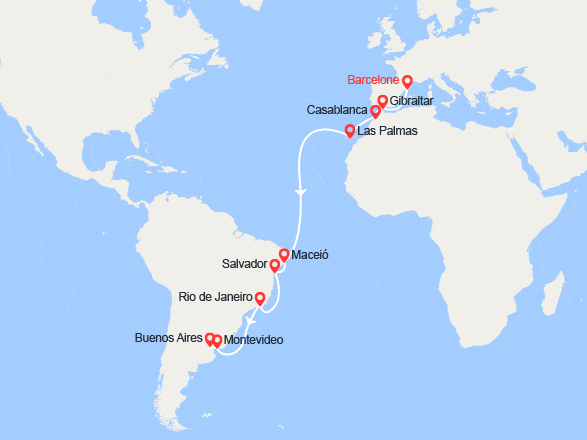 itin&eacute;raire croisi&egrave;re Transatlantique : Transatlantique : de l'Espagne à l'Argentine 