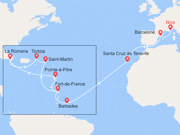itinéraire croisière Transatlantique : Transatlantique : De l'Italie aux Antilles