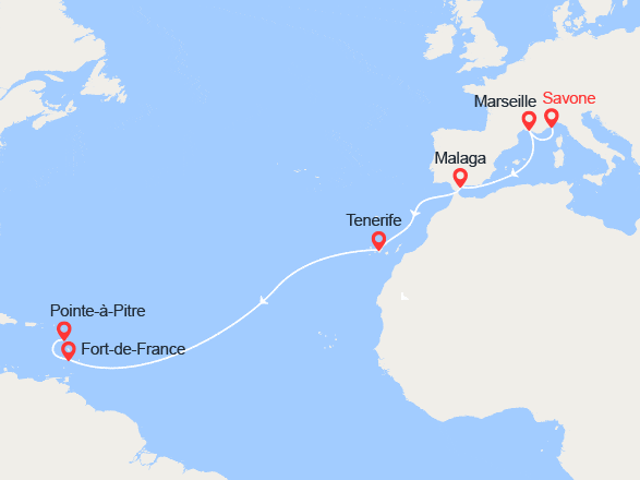itinéraire croisière Transatlantique : Transatlantique : De la Côte d'Azur aux Antilles