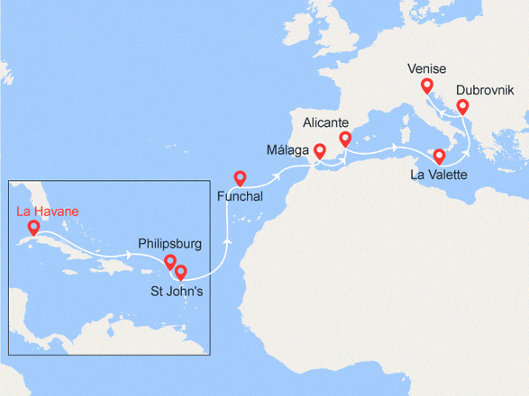 itinéraire croisière Transatlantique : Transatlantique : De La Havane à Venise