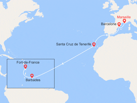 itinéraire croisière Transatlantique : Transatlantique : De Marseille à Fort de France