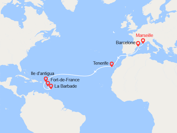 itinéraire croisière Transatlantique : Transatlantique : De Marseille à Fort-de-France
