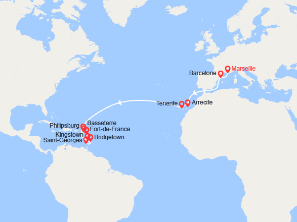 itin&eacute;raire croisi&egrave;re Transatlantique : Transatlantique : de Marseille à la Martinique 