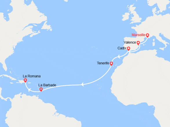 itinéraire croisière Transatlantique : Transatlantique : De Marseille à La Romana