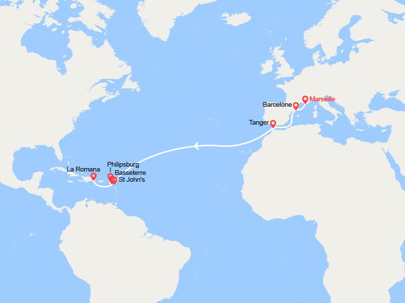 itin&eacute;raire croisi&egrave;re Transatlantique : Transatlantique : de Marseille à La Romana 