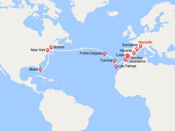 itin&eacute;raire croisi&egrave;re Transatlantique : Transatlantique : de Marseille à Miami 