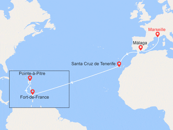 itinéraire croisière Transatlantique : Transatlantique : De Marseille à Pointe-à-Pitre