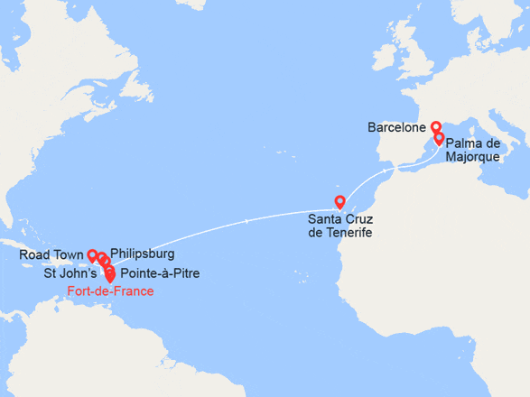 itin&eacute;raire croisi&egrave;re Transatlantique : Transatlantique : de Martinique en Espagne 