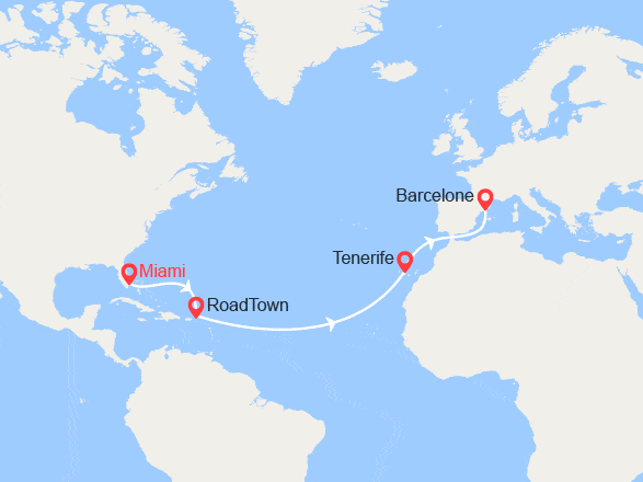 itinéraire croisière Transatlantique : Transatlantique : de Miami à Barcelone