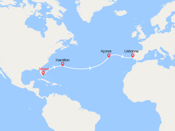 itinéraire croisière Transatlantique : Transatlantique : de Miami à Lisbonne