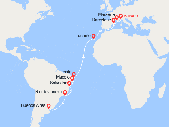 itinéraire croisière Transatlantique : Transatlantique : De Nice à Buenos Aires