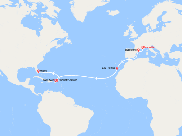 itinéraire croisière Transatlantique : Transatlantique : de Provence en Floride
