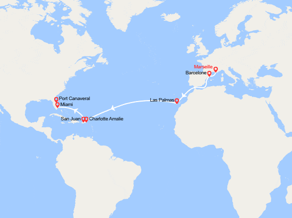 itinéraire croisière Transatlantique : Transatlantique : de Provence en Floride
