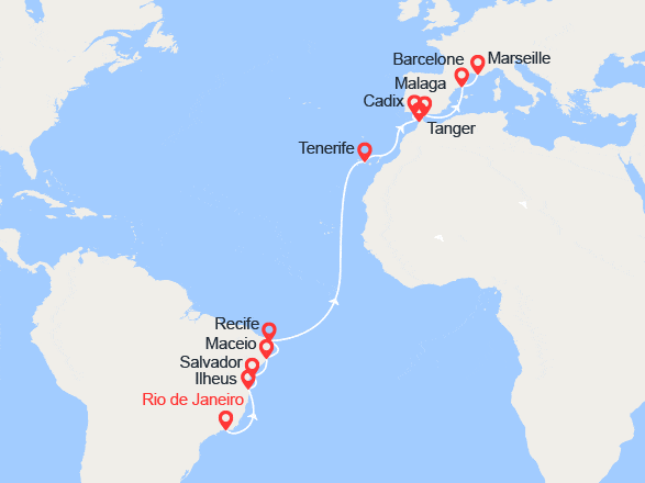 itinéraire croisière Transatlantique : Transatlantique : De Rio à Marseille