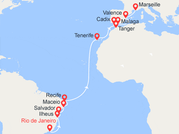 itinéraire croisière Transatlantique : Transatlantique : De Rio à Marseille