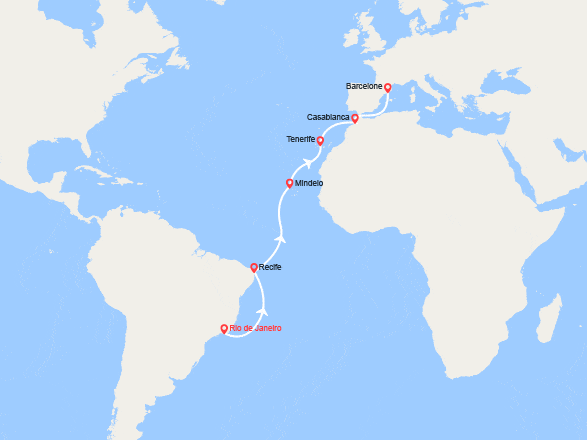 itinéraire croisière Transatlantique : Transatlantique : de Rio de Janeiro à Barcelone