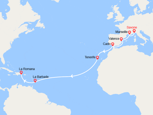 itinéraire croisière Transatlantique : Transatlantique : De Savone à La Romana