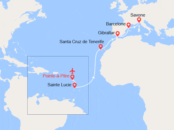 itinéraire croisière Transatlantique : Transatlantique : Des Antilles à la Côte d'Azur