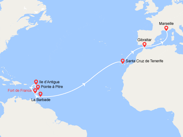 itinéraire croisière Transatlantique : Transatlantique : Des Antilles à la Provence