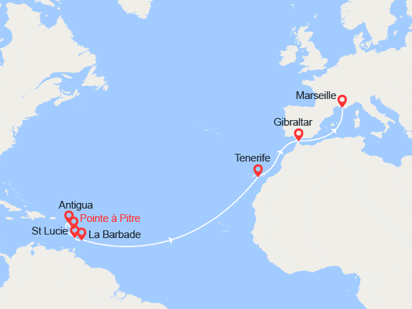 itinéraire croisière Transatlantique : Transatlantique : Des Antilles à la Provence