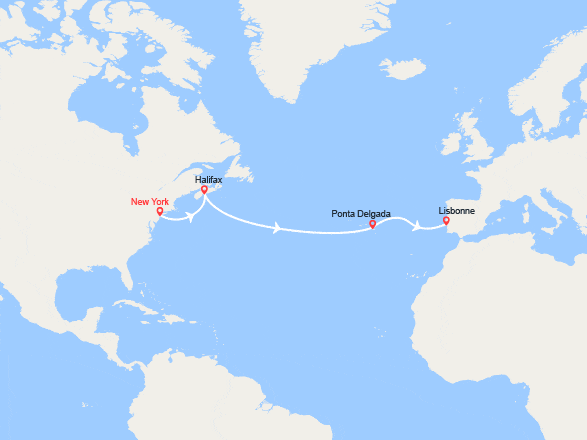 itinéraire croisière Transatlantique : Transatlantique : des États-Unis au Portugal 