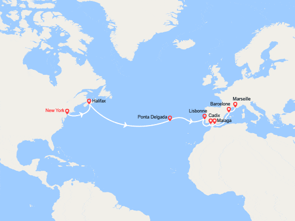 itinéraire croisière Transatlantique : Transatlantique : des États-Unis en Espagne 