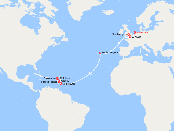 itinéraire croisière Transatlantique : Transatlantique : des Pays-Bas en Martinique