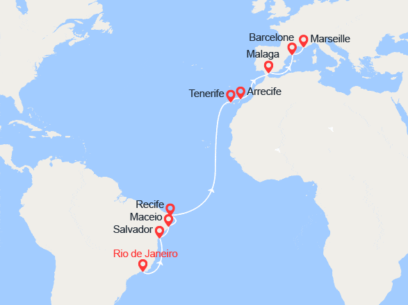 itinéraire croisière Transatlantique : Transatlantique : Du Brésil à la France