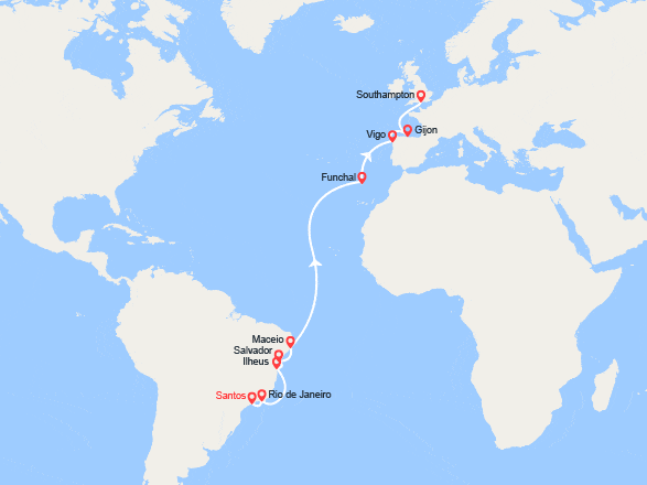 itinéraire croisière Transatlantique : Transatlantique : du Brésil au Royaume-Uni