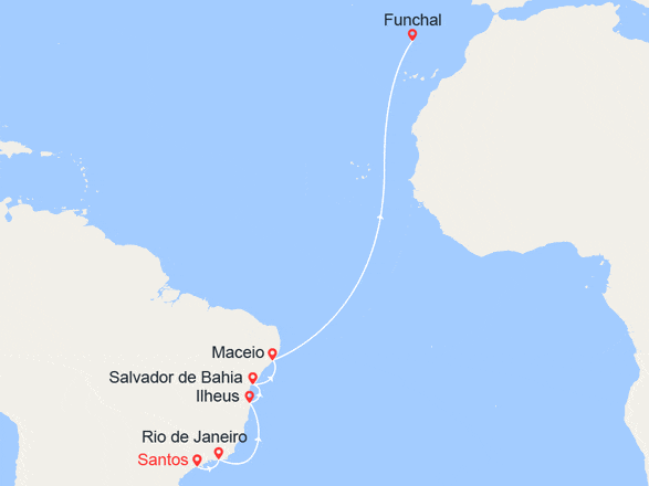 itinéraire croisière Transatlantique : Transatlantique : du Brésil aux Baléares