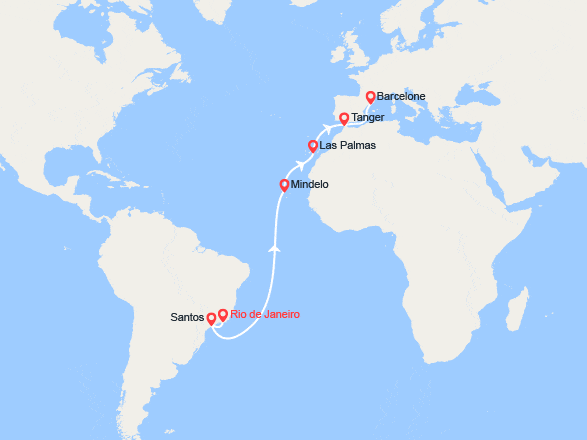 itinéraire croisière Transatlantique : Transatlantique : du Brésil en Espagne