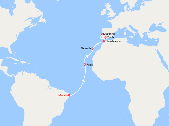 itinéraire croisière Transatlantique : Transatlantique : du Brésil jusqu'en Espagne