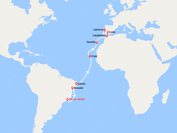 itinéraire croisière Transatlantique : Transatlantique : du Brésil jusqu'en Espagne
