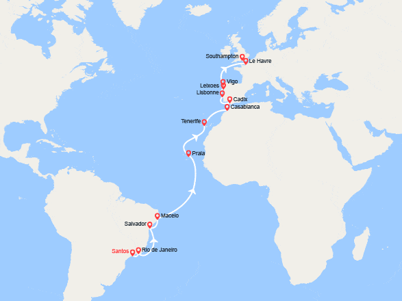 itinéraire croisière Transatlantique : Transatlantique : du Brésil jusqu'en France