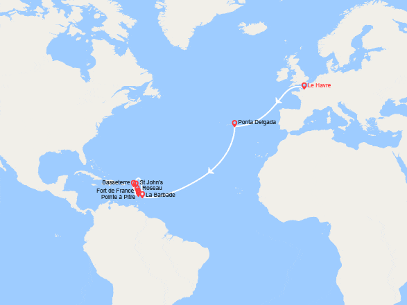 itinéraire croisière Transatlantique : Transatlantique : du Havre à Point à Pitre