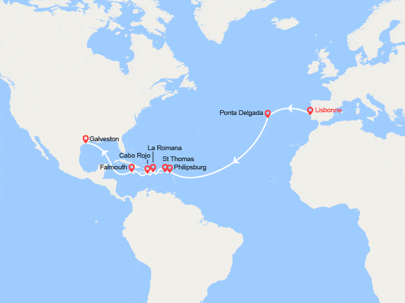 itinéraire croisière Transatlantique : Transatlantique : du Portugal au Texas