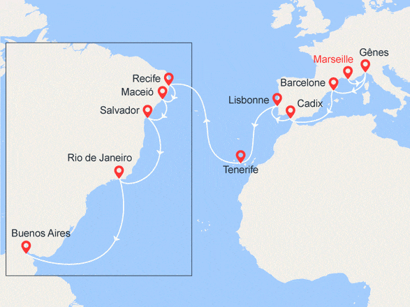 itinéraire croisière Transatlantique : Transatlantique : En route pour l'Argentine !