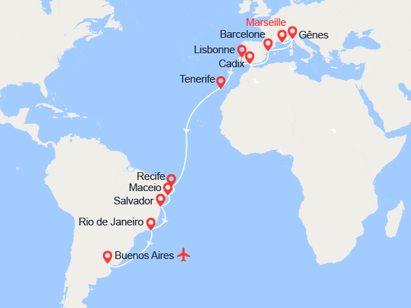 itinéraire croisière Transatlantique : Transatlantique : En route pour l'Argentine // EXCLUSVITÉ VOL INCLUS