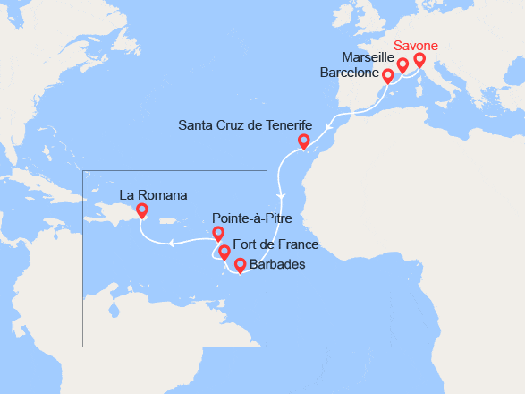 itinéraire croisière Transatlantique : Transatlantique : En route pour la République Dominicaine