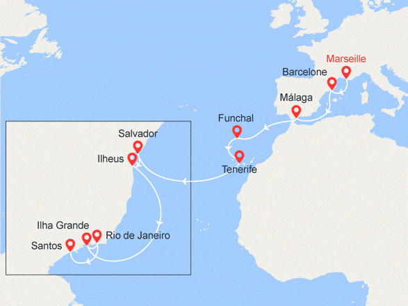 itinéraire croisière Transatlantique : Transatlantique : En route pour le Brésil