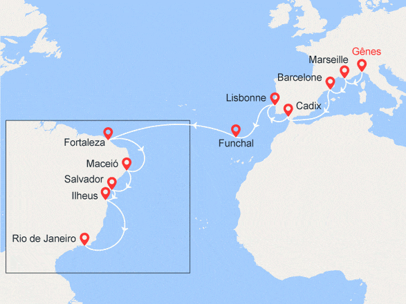 itinéraire croisière Transatlantique : Transatlantique : En route pour le Brésil
